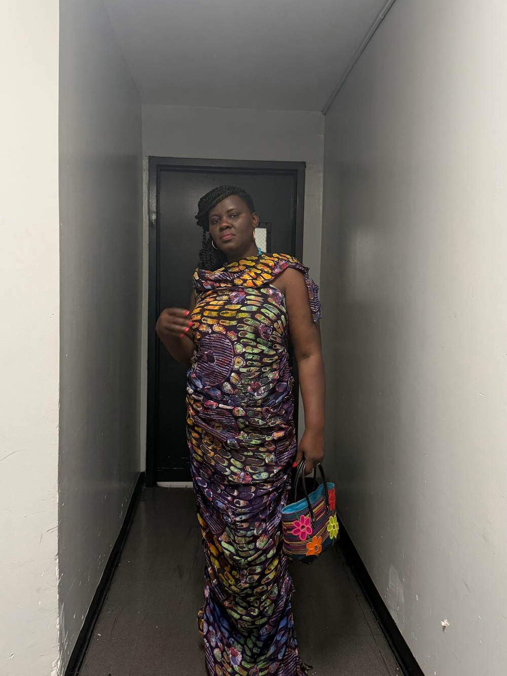 Hand Crafted Purple & Yellow Patterned Sleeveless Maxi Dress